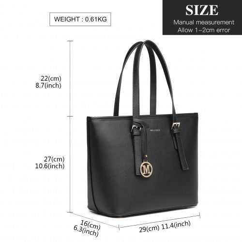 LT2054 - Miss Lulu Minimalist Tote Handbag Structured - Black | Neil's Luggage Store