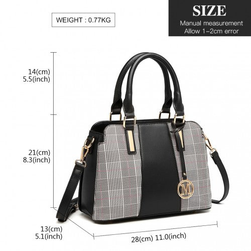 LG2001 - Miss Lulu Gingham Plaid Panel Shoulder Bag - Black | Neil's Luggage Store