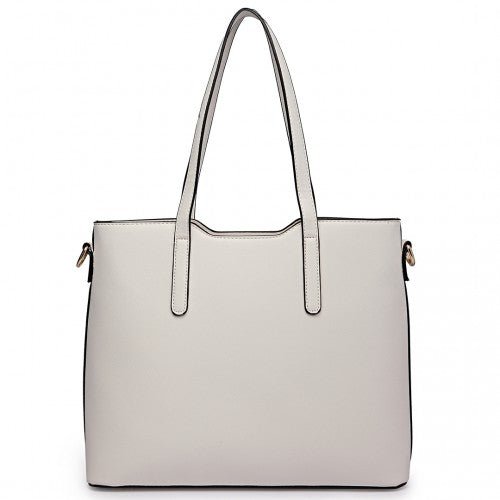 LT6648 - Miss Lulu Three Piece Tote Shoulder Bag And Clutch - White | Neil's Luggage Store