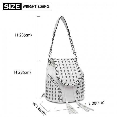 L1414 - Miss Lulu Skull Studded Backpack Shoulder Bag - Beige | Neil's Luggage Store