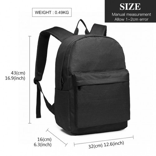 E1930 - Kono Durable Polyester Everyday Backpack With Sleek Design - Black | Neil's Luggage Store