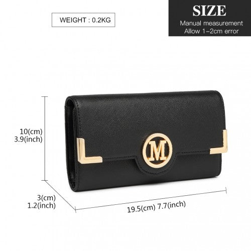 LP2022 - Miss Lulu Leather Look Classic Long Purse - Black | Neil's Luggage Store