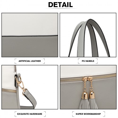 LG2023 - Miss Lulu Elegant 3-Piece Leather Look Tote Bag Set - Versatile & Chic for Every Occasion - Grey And White | Neil's Luggage Store