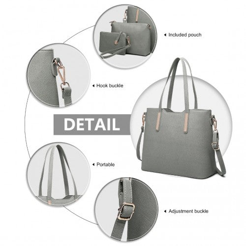 LT6648 - Miss Lulu Three Piece Tote Shoulder Bag And Clutch - Dark Grey | Neil's Luggage Store