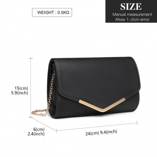 LH2064 - Miss Lulu Vegan Envelope Clutch Bag - Black | Neil's Luggage Store