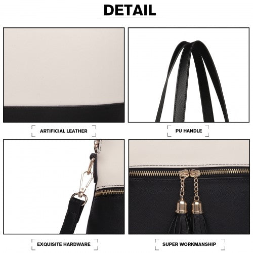 LG2023 - Miss Lulu Elegant 3-Piece Leather Look Tote Bag Set - Versatile & Chic for Every Occasion - Black And Beige | Neil's Luggage Store