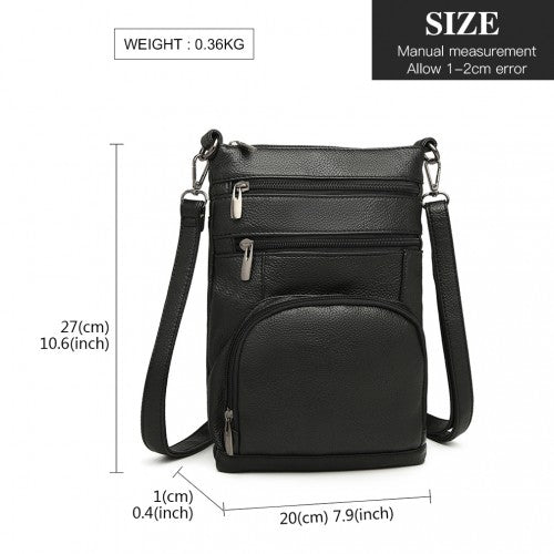 LB6927 - Miss Lulu Multi Pocket Leather Look RFID-Blocking Cross Body Bag - Black | Neil's Luggage Store