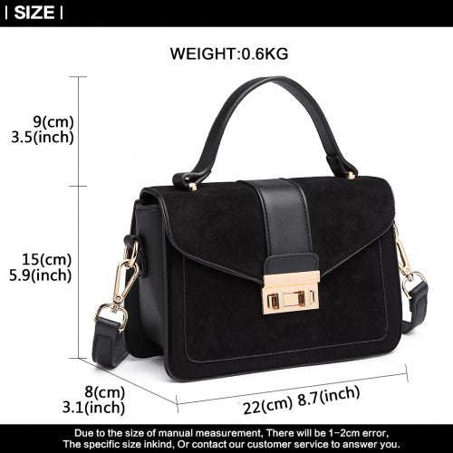 LB6872 - Miss Lulu Matte PU Leather Midi Handbag Cross Body Bag - Black | Neil's Luggage Store