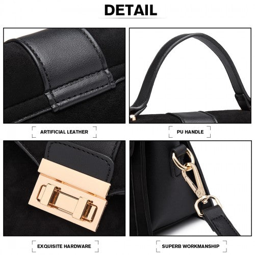 LB6872 - Miss Lulu Matte PU Leather Midi Handbag Cross Body Bag - Black | Neil's Luggage Store