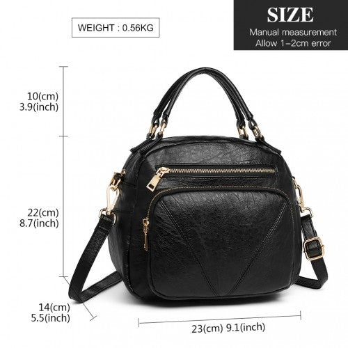 Miss Lulu Bowler Style Shoulder Bag Black PU Leather Water Resistant | Neil's Luggage Store