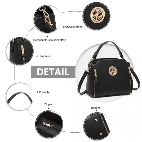 LB2126 - Miss Lulu Leather Look Practical Crossbody Bag - Black | Neil's Luggage Store