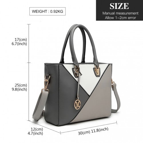 LG2013 - Miss Lulu Leather Look Geometric Ombre Handbag - Grey | Neil's Luggage Store