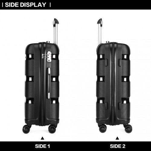 K2092L - Kono 20 Inch Bright Hard Shell PP Carry-On Suitcase In Cabin Size - Black | Neil's Luggage Store