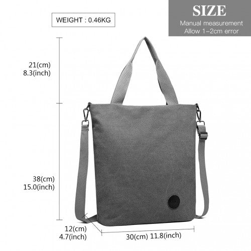 E1965 - Kono Large Canvas Unisex Messenger Bag - Grey | Neil's Luggage Store