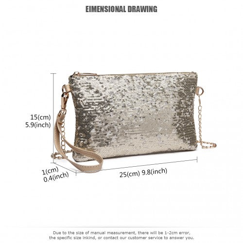 LH1765 - Miss Lulu Sequins Clutch Evening Bag Light - Gold | Neil's Luggage Store