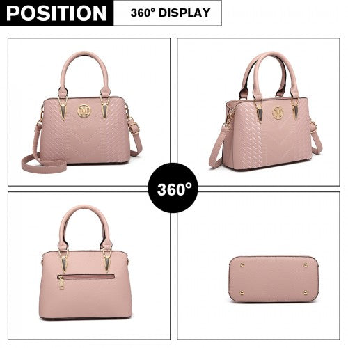 LG6865 - Miss Lulu Leather Look Weave Effect Shoulder Bag - Pink | Neil's Luggage Store