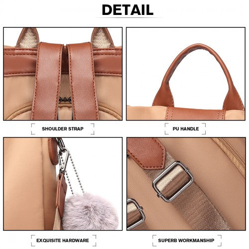 LG1903 - Miss Lulu Two Way Backpack Shoulder Bag with Pom Pom Pendant - Brown | Neil's Luggage Store
