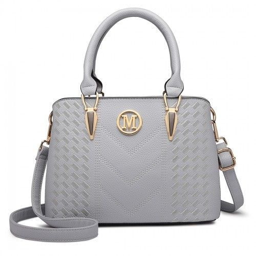 LG6865 - Miss Lulu Leather Look Weave Effect Shoulder Bag - Light Grey | Neil's Luggage Store