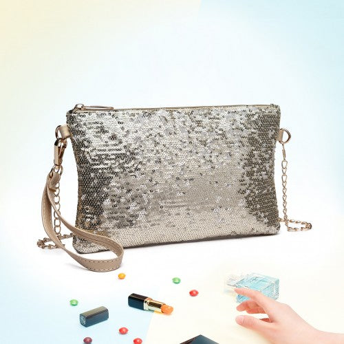 LH1765 - Miss Lulu Sequins Clutch Evening Bag Light - Gold | Neil's Luggage Store