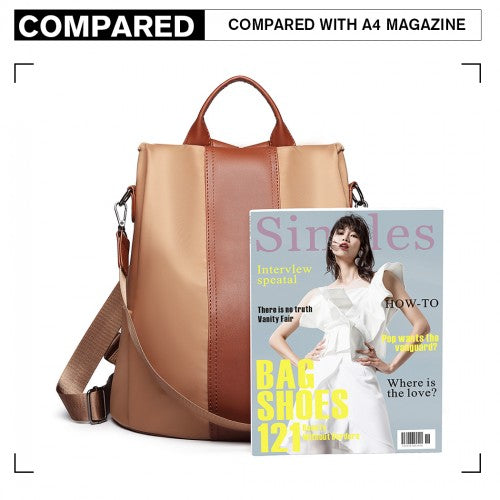 LG1903 - Miss Lulu Two Way Backpack Shoulder Bag with Pom Pom Pendant - Brown | Neil's Luggage Store