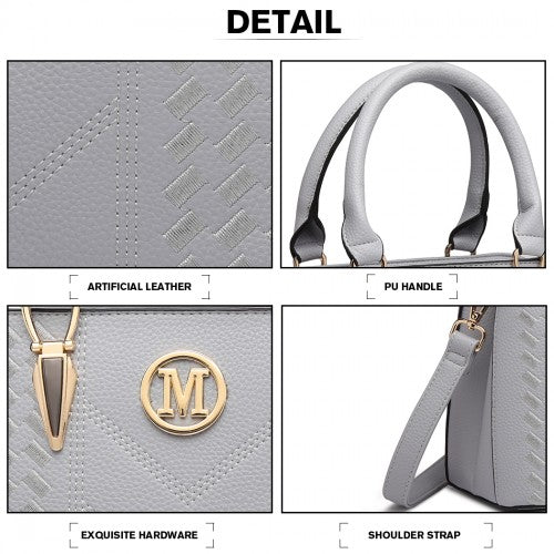 LG6865 - Miss Lulu Leather Look Weave Effect Shoulder Bag - Light Grey | Neil's Luggage Store