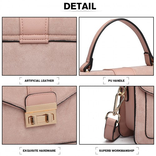 LB6872 - Miss Lulu Matte PU Leather Midi Handbag Cross Body Bag - Pink | Neil's Luggage Store