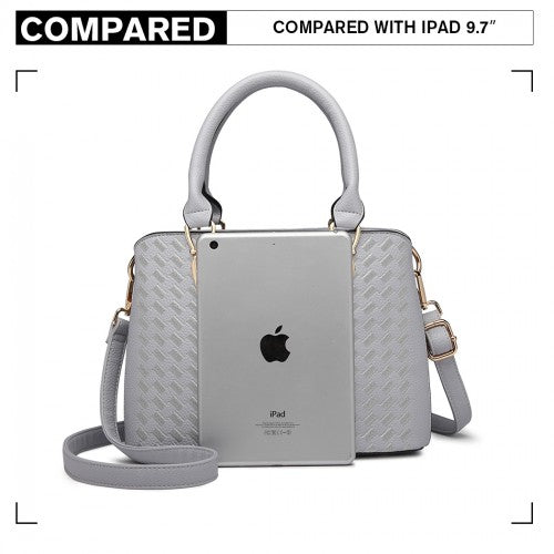 LG6865 - Miss Lulu Leather Look Weave Effect Shoulder Bag - Light Grey | Neil's Luggage Store