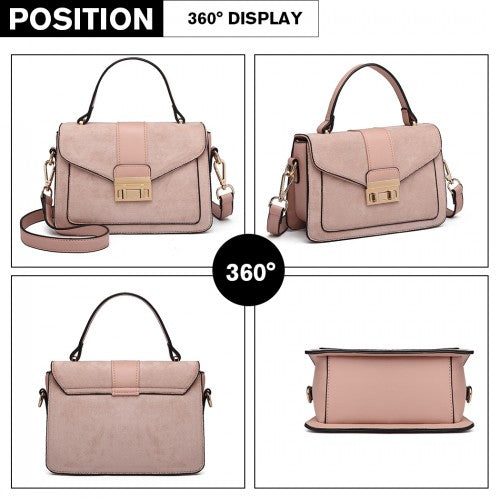LB6872 - Miss Lulu Matte PU Leather Midi Handbag Cross Body Bag - Pink | Neil's Luggage Store