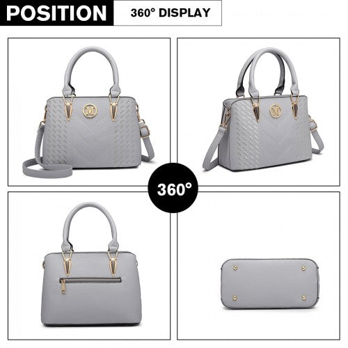 LG6865 - Miss Lulu Leather Look Weave Effect Shoulder Bag - Light Grey | Neil's Luggage Store