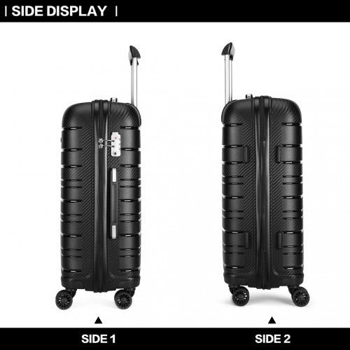 K2091L - Kono 20 Inch Multi Texture Hard Shell PP Suitcase - Classic Collection - Black | Neil's Luggage Store