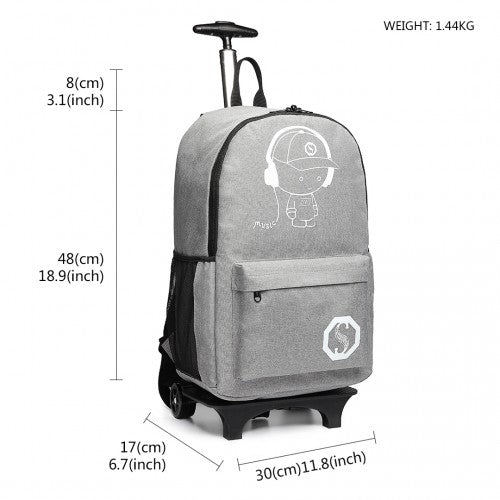 E6877 - Kono Multi-functional Glow-in-the-Dark Trolley Backpack - Grey | Neil's Luggage Store