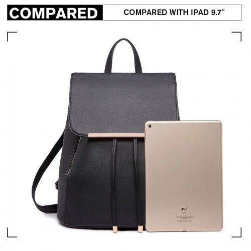E1669 - Miss Lulu Faux Leather Stylish Fashion Backpack - Black | Neil's Luggage Store