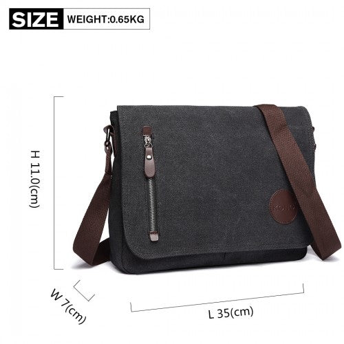 E1824-1 - Kono RFID-Blocking Retro Style Canvas Cross Body Messenger Bag - Black | Neil's Luggage Store