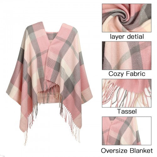 S6430 - Women Fashion Long Shawl Grid Tassel Winter Warm Lattice Large Scarf - Pink | Neil's Luggage Store