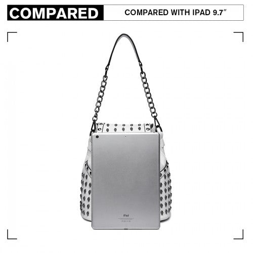 L1414 - Miss Lulu Skull Studded Backpack Shoulder Bag - Beige | Neil's Luggage Store