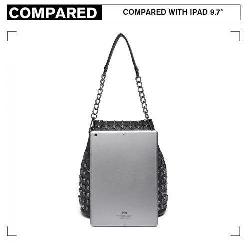 L1414 - Miss Lulu Skull Studded Backpack Shoulder Bag - Black | Neil's Luggage Store