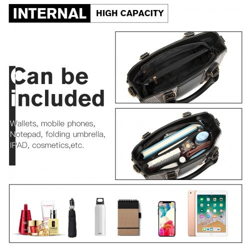 LG2001 - Miss Lulu Gingham Plaid Panel Shoulder Bag - Black | Neil's Luggage Store