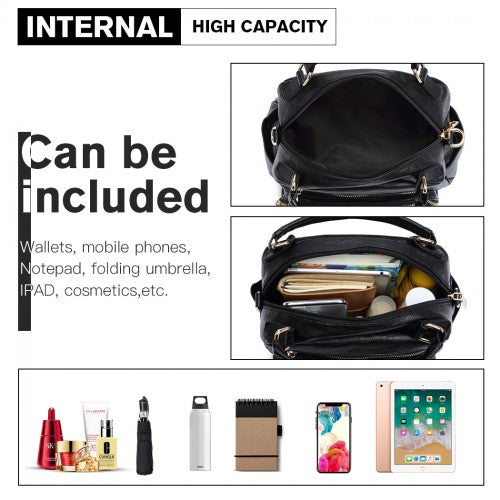 Miss Lulu Bowler Style Shoulder Bag Black PU Leather Water Resistant | Neil's Luggage Store