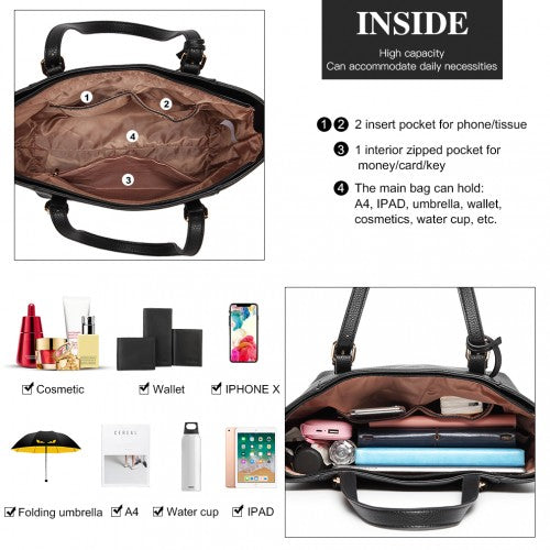 LG1943 - MISS LULU LASER CUT OUT TOTE SHOPPER BAG - BLACK | Neil's Luggage Store