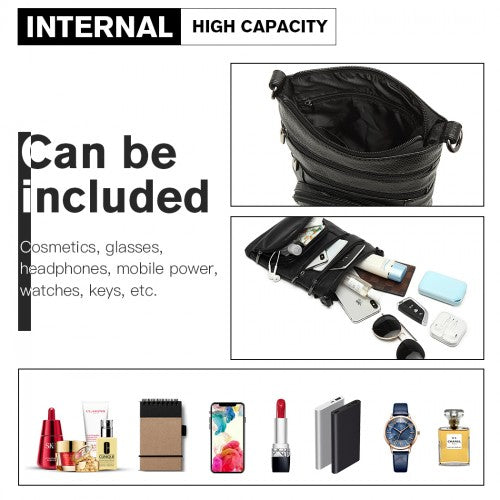 LB6927 - Miss Lulu Multi Pocket Leather Look RFID-Blocking Cross Body Bag - Black | Neil's Luggage Store