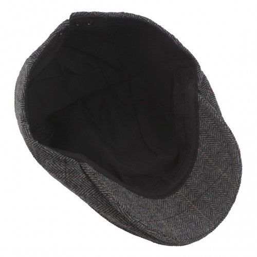 CAP-1 - Men's Newsboy Baker Boy Herringbone Flat Cap Hat - Grey | Neil's Luggage Store