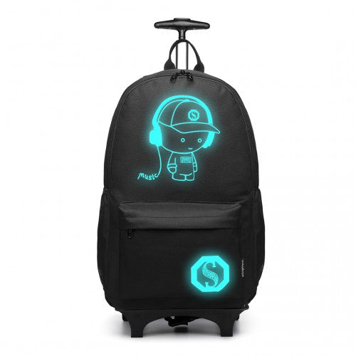 Kono Multi-Functional Glow-in-the-Dark Trolley Backpack - Black - Neils Luggage Store