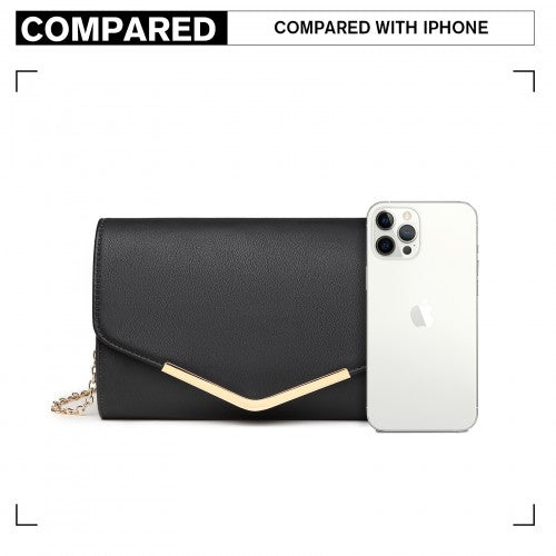 LH2064 - Miss Lulu Vegan Envelope Clutch Bag - Black | Neil's Luggage Store