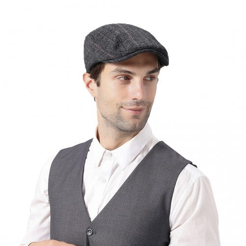 CAP-1 - Men's Newsboy Baker Boy Herringbone Flat Cap Hat - Grey | Neil's Luggage Store