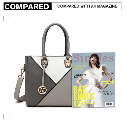 LG2013 - Miss Lulu Leather Look Geometric Ombre Handbag - Grey | Neil's Luggage Store