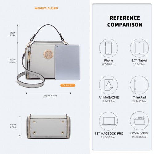 LB2126 - Miss Lulu Leather Look Practical Crossbody Bag - Grey | Neil's Luggage Store