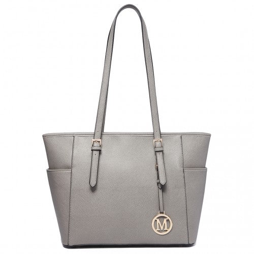 LM1642-1 - Miss Lulu Faux Leather Adjustable Handle Tote Bag - Grey | Neil's Luggage Store