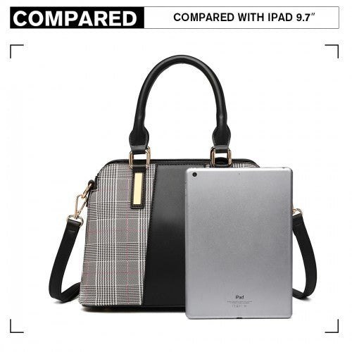 LG2001 - Miss Lulu Gingham Plaid Panel Shoulder Bag - Black | Neil's Luggage Store