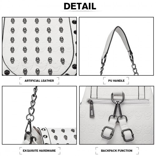 L1414 - Miss Lulu Skull Studded Backpack Shoulder Bag - Beige | Neil's Luggage Store