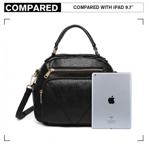 Miss Lulu Bowler Style Shoulder Bag Black PU Leather Water Resistant | Neil's Luggage Store